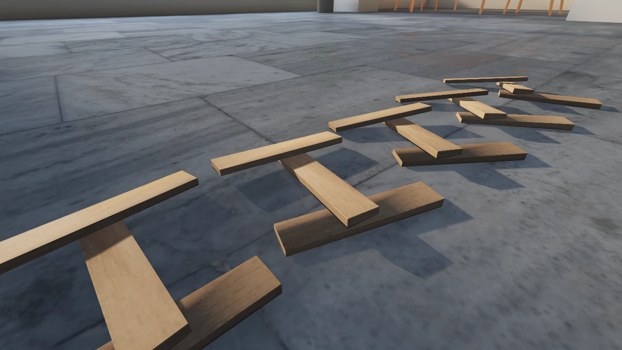 Beveled wooden pieces and their shadows in the latest Windows renderer.