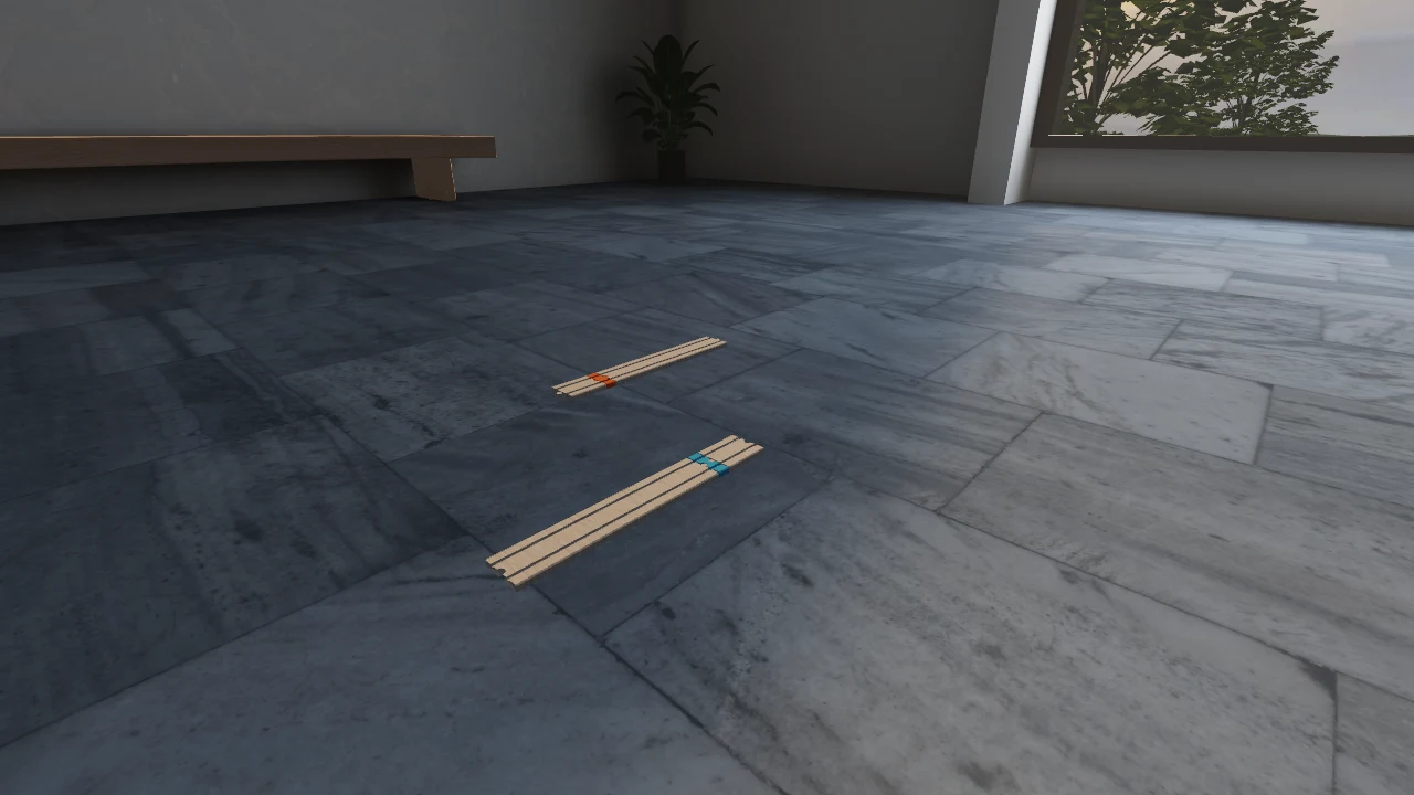 Short and long physical wooden straights with turquoise and orange adapters.